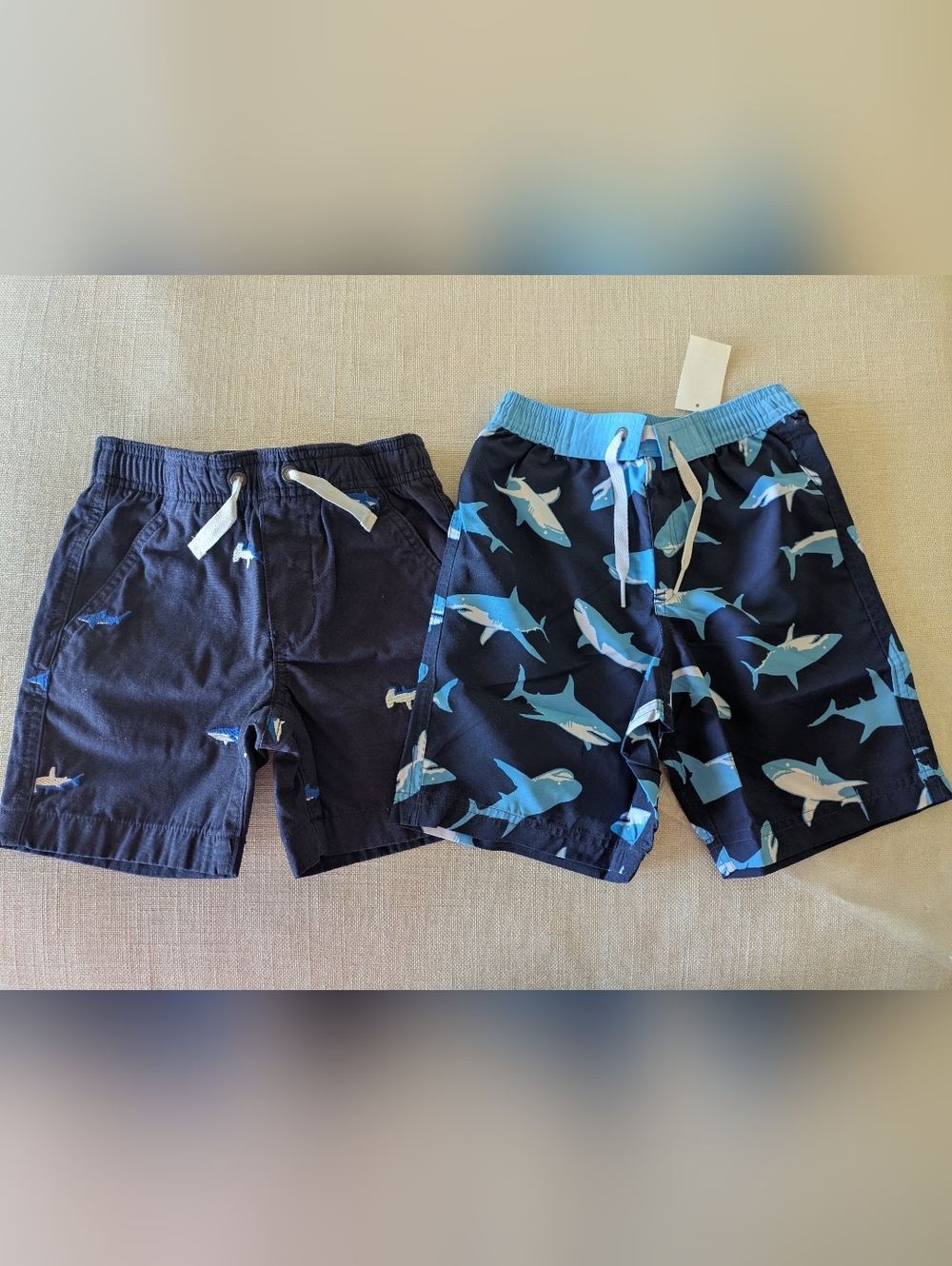 2 Pairs Hanna Andersson - Shark Print Shorts + Swim Shorts - Navy & Bright Blue
